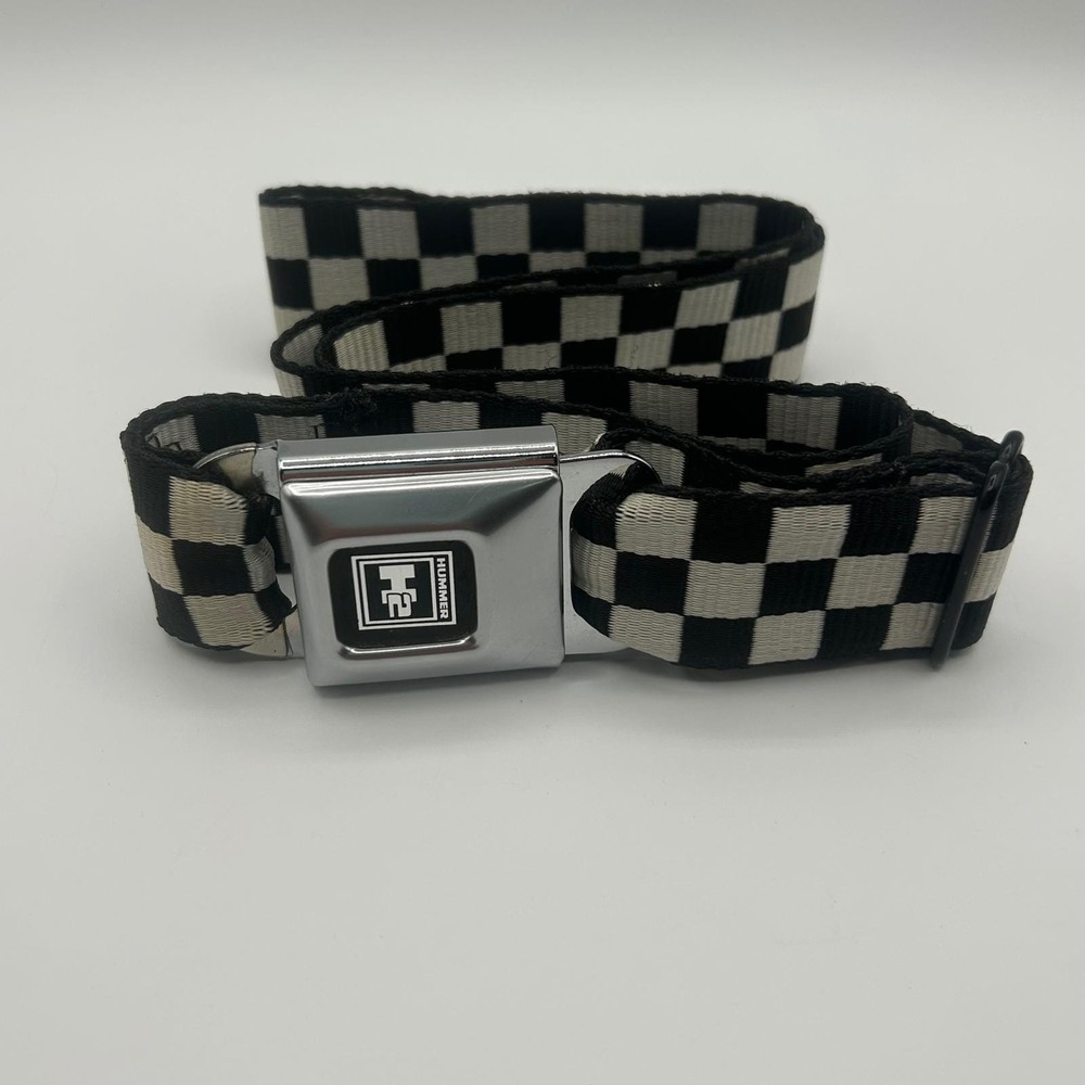 Vintage Buckle-Down Hummer H2 Seatbelt Belt Checkered Black White 40 Inch Y2K